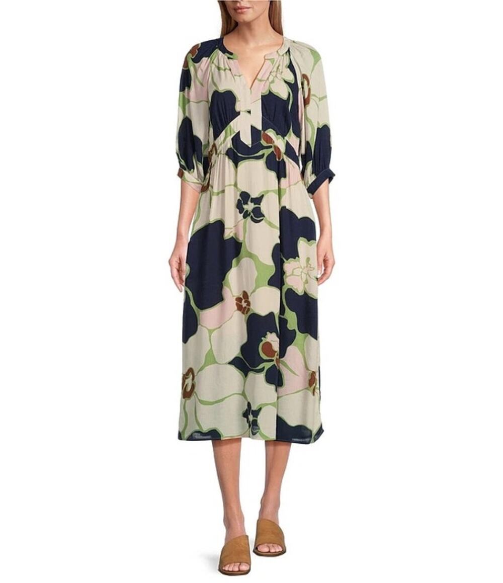 Nurture by Westbound Floral V-Neck 3/4 Sleeve Midi Dress Women’s Size 3X